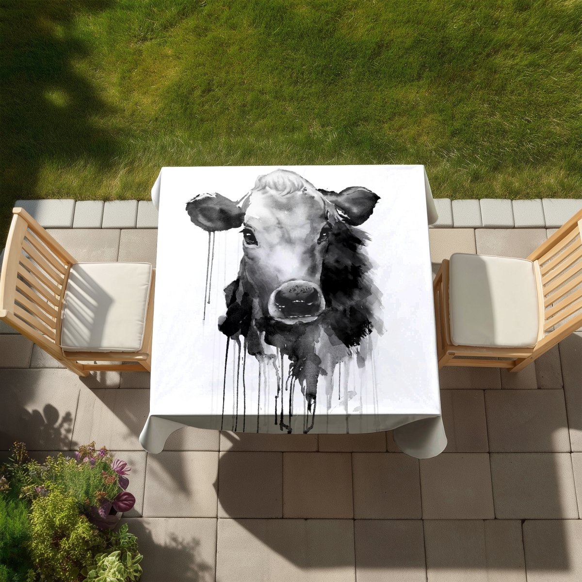 Picture of Begin Home Decor C1TC5858B5D37D 58 x 58 in. Jersey Cow Monochrome Kitchen Tablecloth - Indoor & Outdoor Decor