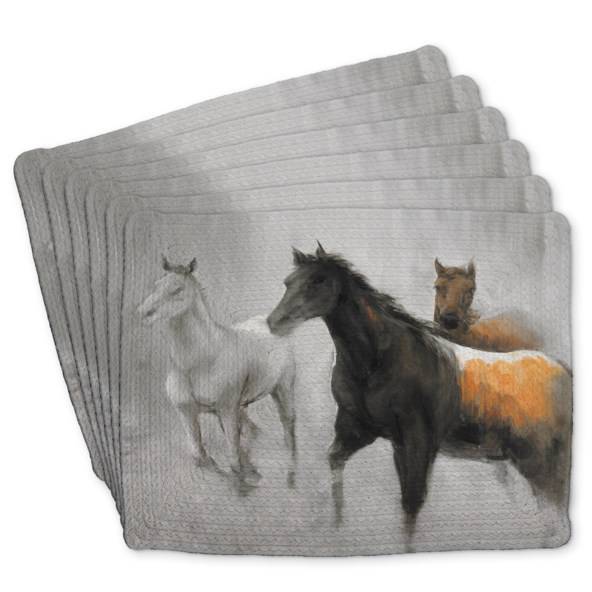 Picture of Begin Home Decor C6BP141835UU0U 14 x 18 in. Abstract Herd of Horses Braided Polyester Placemat - Home Decor - Set of 6