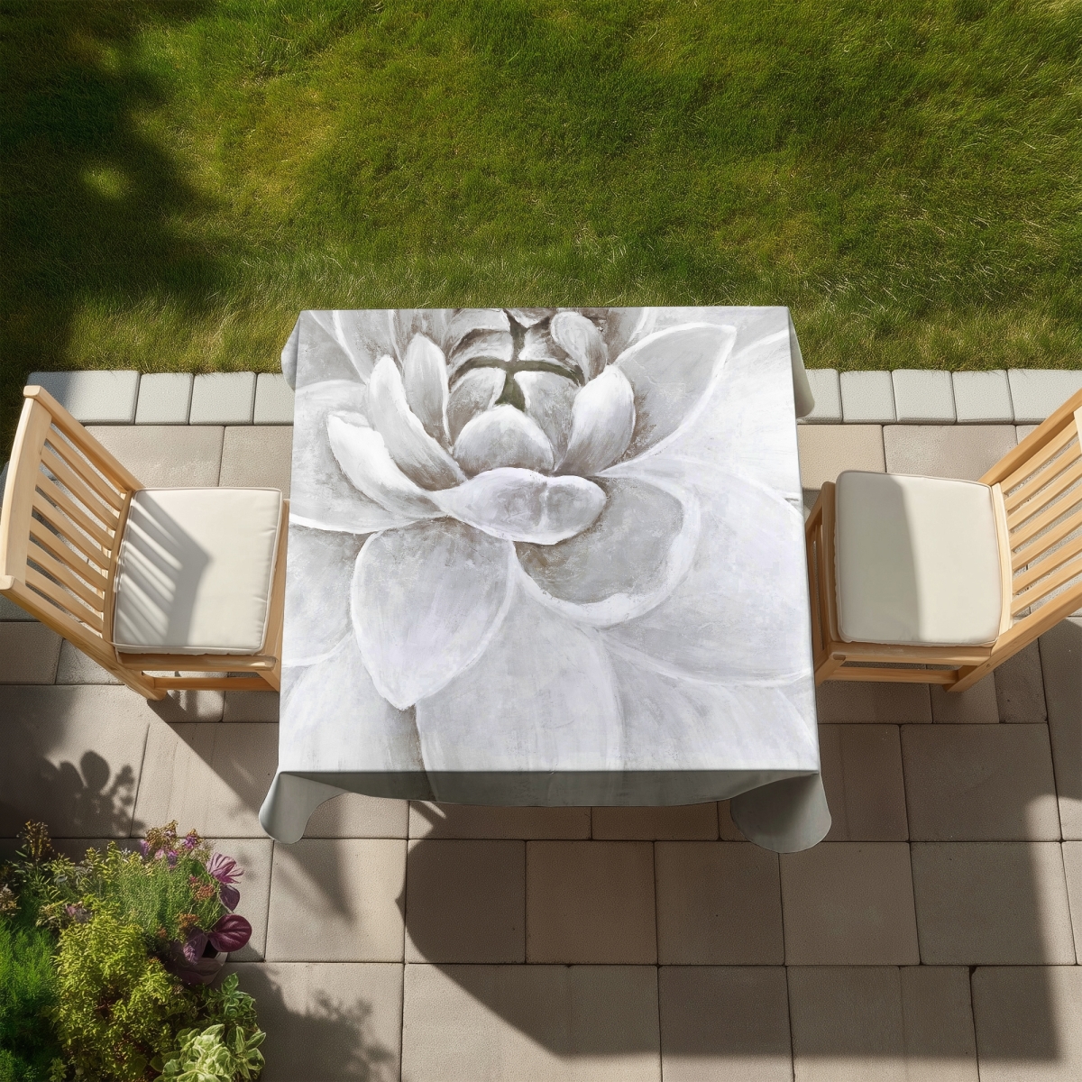 Picture of Begin Home Decor C1TC5858R3IHU3 58 x 58 in. White Chrysanthemum Floral Tablecloth - Indoor & Outdoor Decor