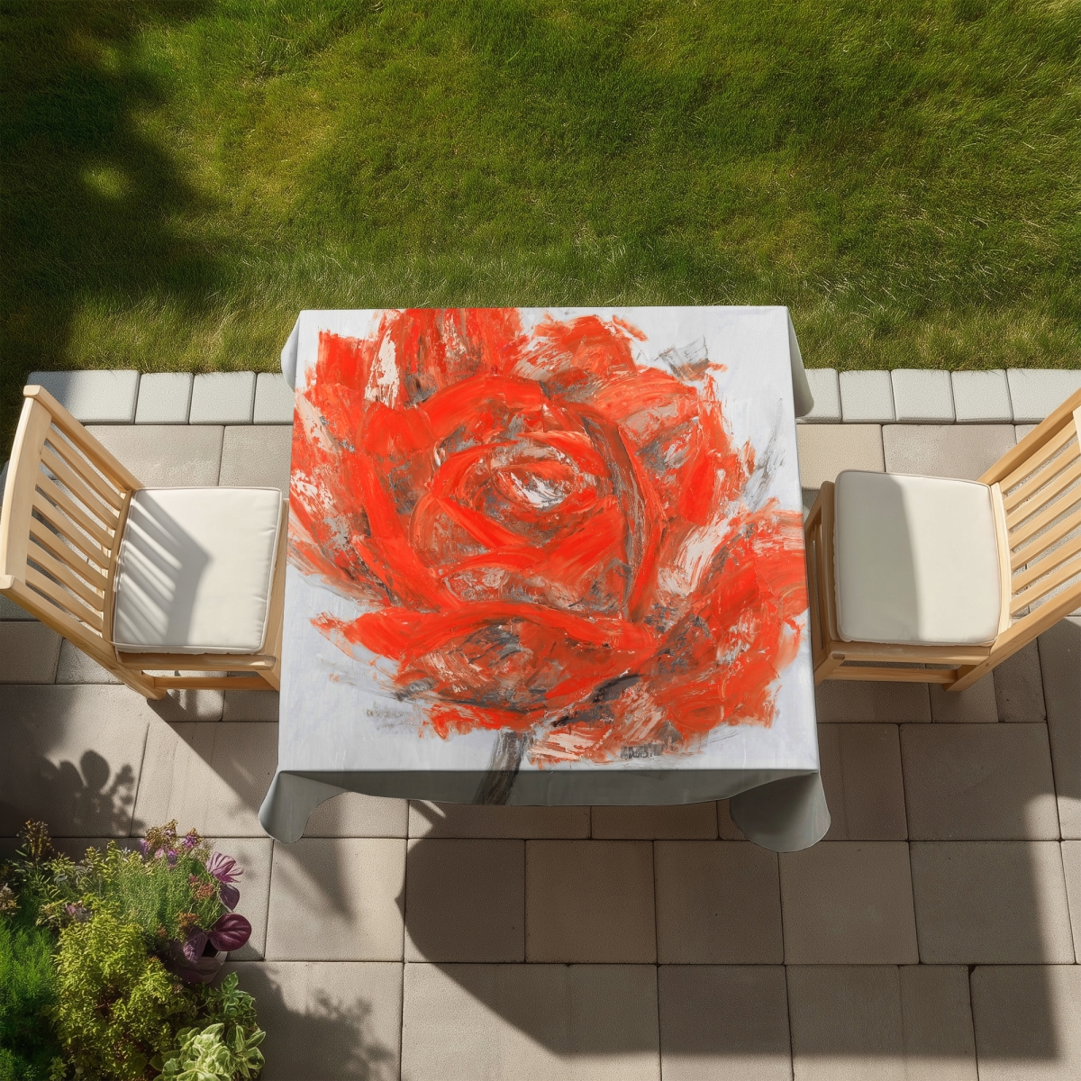 Picture of Begin Home Decor C1TC5858NX3QO3 58 x 58 in. Abstract Red Flower Tablecloth - Floral Indoor Outdoor Decor
