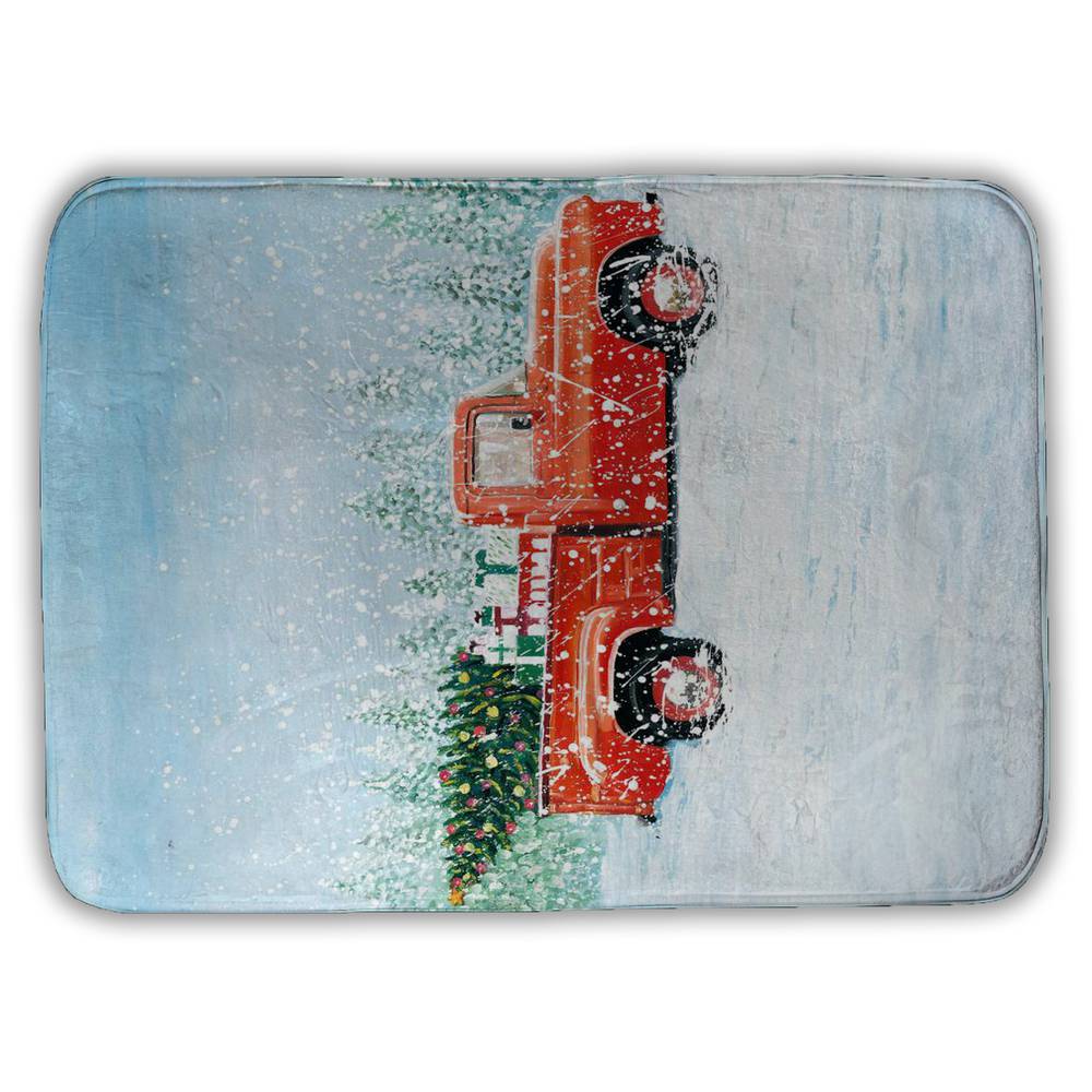 5930-2417-HO27 17 x 24 in. Christmas Tree Truck Rustic Bath Mat - Transportation Decor