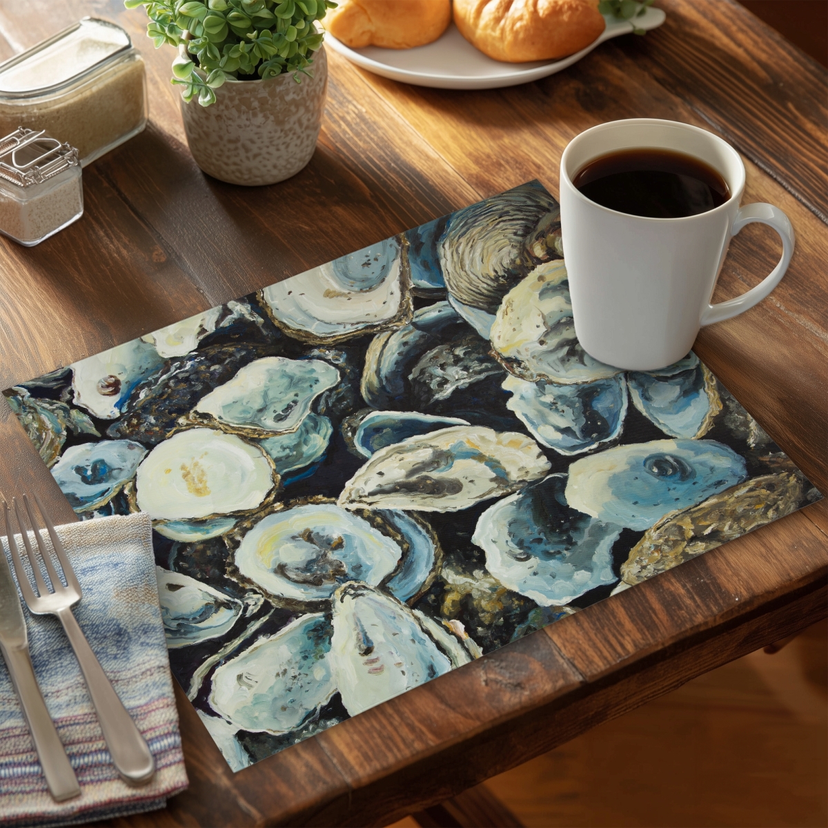 Picture of Begin Home Decor C4PP1418S1IA1W 14 x 18 in. Oyster Shells Polyester Placemat - Elegant Home Decor Accent - Set of 4