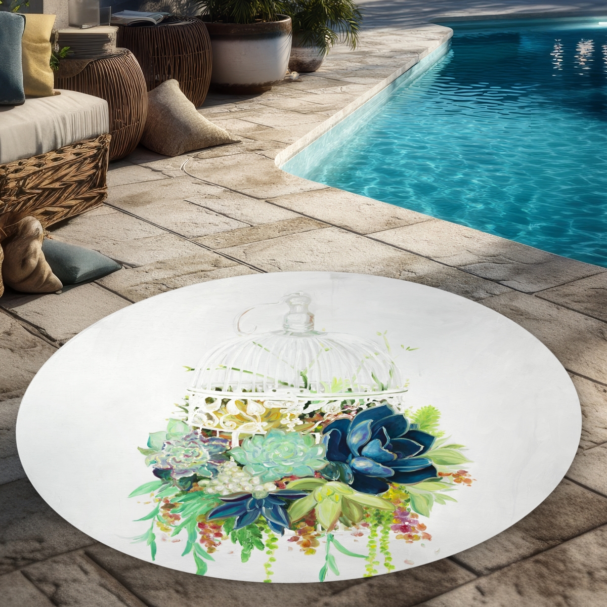 C1COAR55PSBH8C 5 x 5 ft. Bird Cage with Cactus - Botanical Bedroom Rug for Home Decor - Round