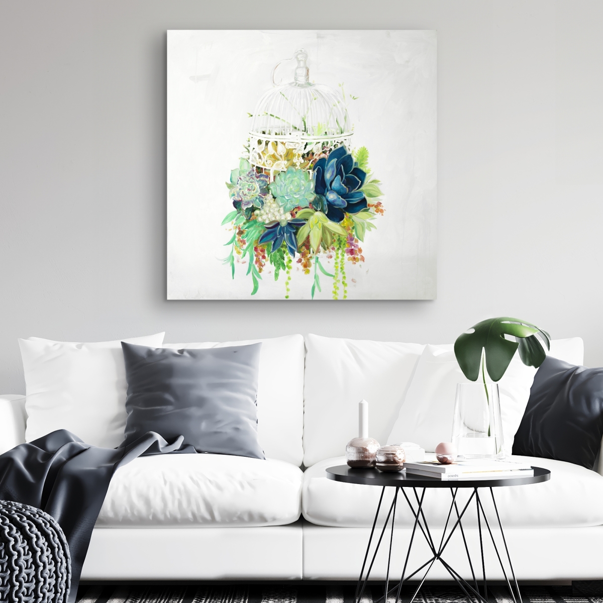C1RC3232UO5AKA 32 x 32 in. Bird Cage with Cactus - Floral Botanical Canvas Home Decor
