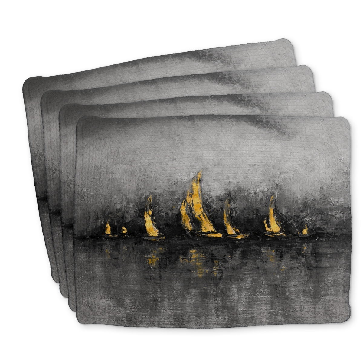 Picture of Begin Home Decor C4BP14188IUHQ8 14 x 18 in. Gold Sailboats Braided Polyester Placemat for Home Decor - Set of 4