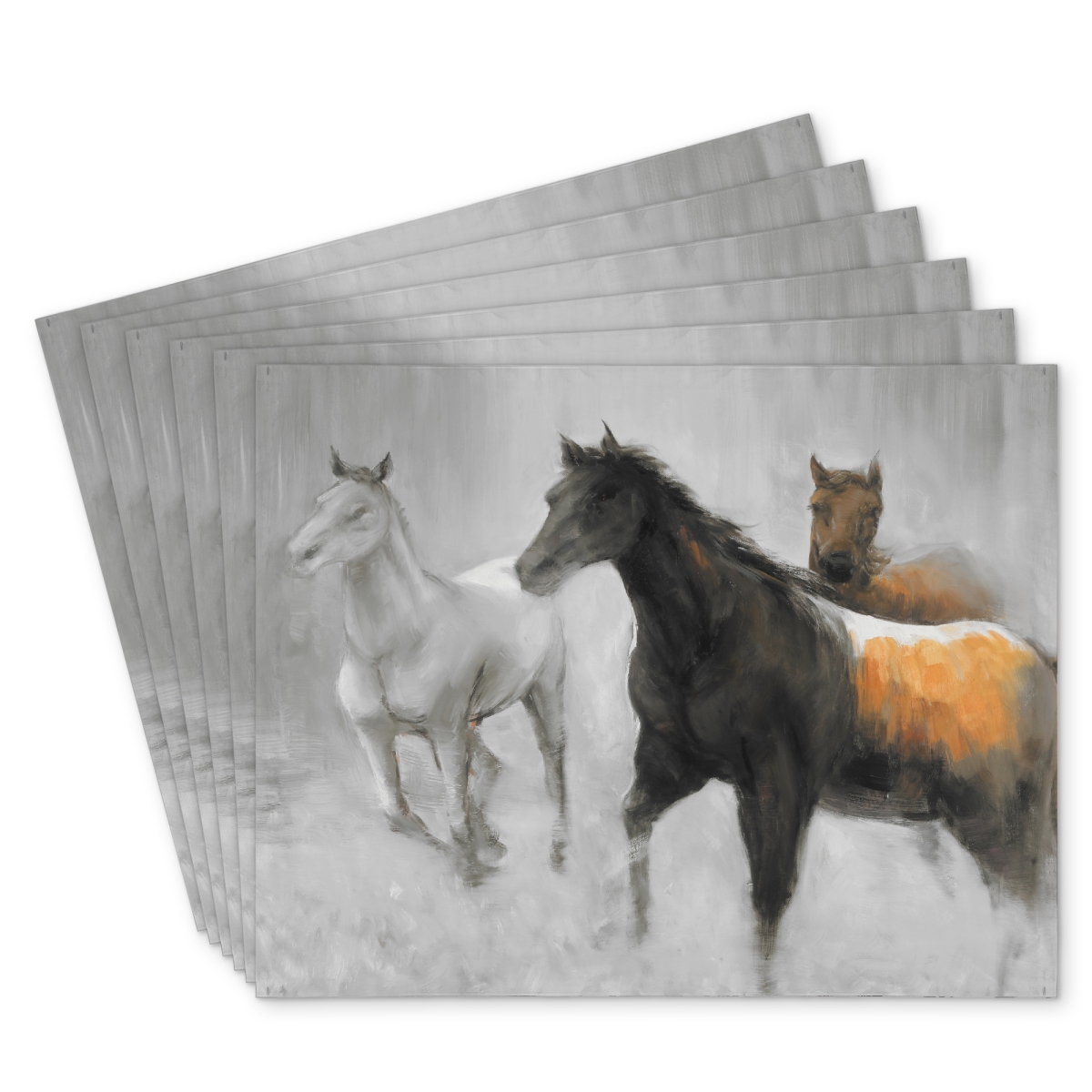 Picture of Begin Home Decor C6PP14180E7AXC 14 x 18 in. Abstract Herd of Horses Polyester Placemat - Home Decor - Set of 6