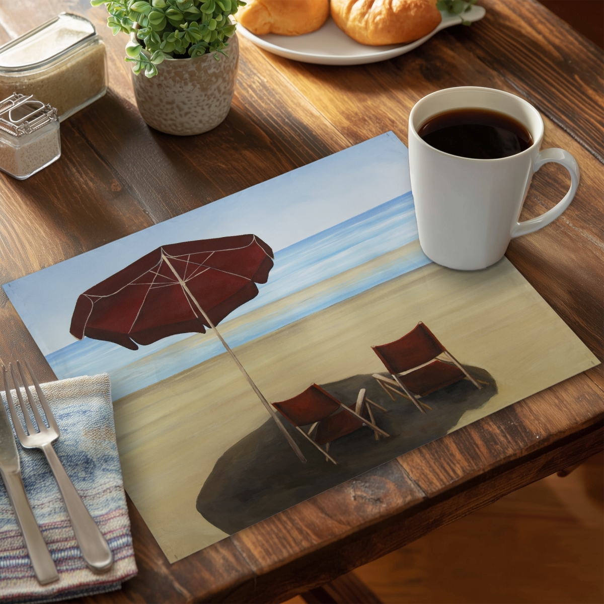 Picture of Begin Home Decor C6PP1418S3YAQD 14 x 18 in. Relax At the Beach Polyester Placemat - Home Decor Accessory - Set of 6