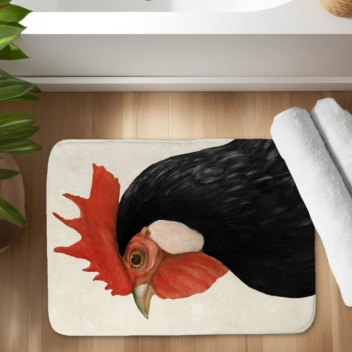 C1BM1724AY1USH 17 x 24 in. Beautiful Black Hen - Stylish Black Bath Mat for Home Decor