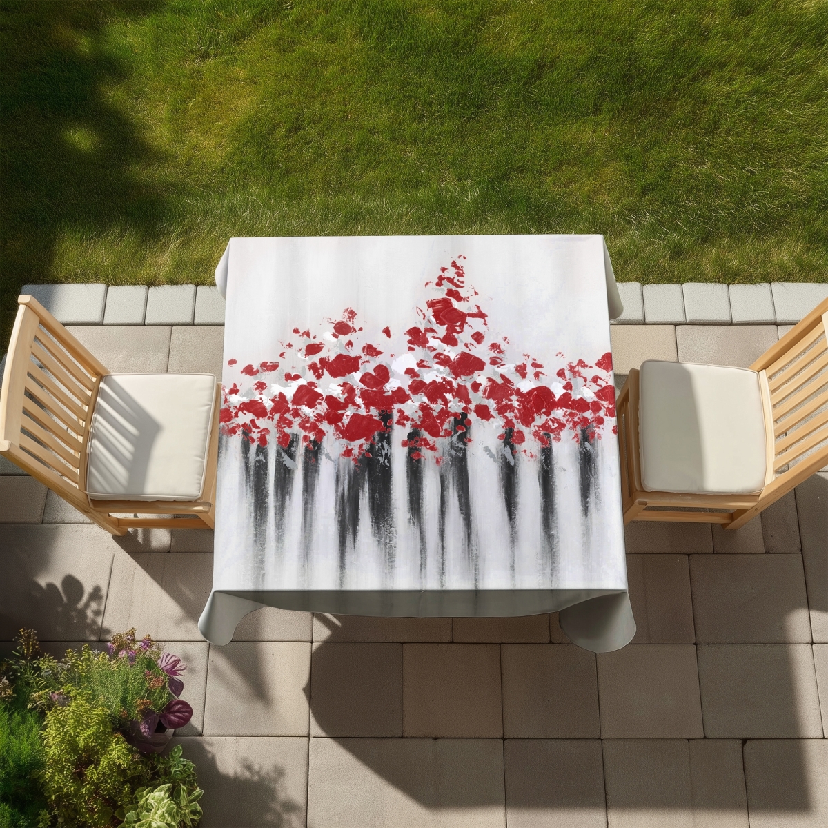 Picture of Begin Home Decor C1TC58584ZM30A 58 x 58 in. Falling Red Dot Abstract Shapes Tablecloth for Indoor & Outdoor Use