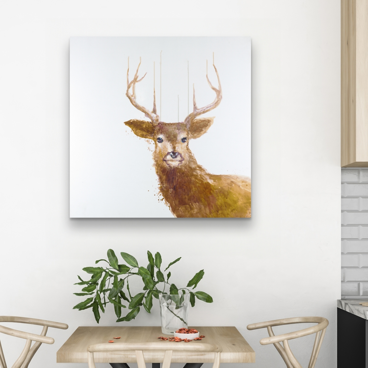 C1RC3232E9RRTG 32 x 32 in. Abstract Deer - Beige Animals Canvas for Home Decor