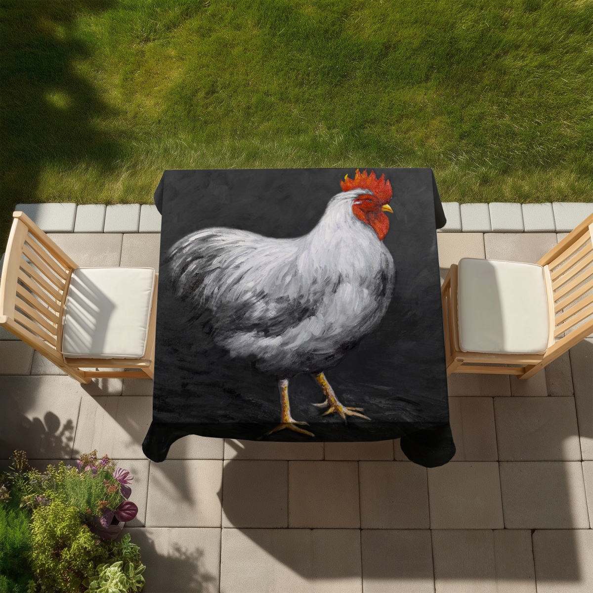 Picture of Begin Home Decor C1TC5858M8YF5B 58 x 58 in. Gray Rooster 2 Tablecloth - Rustic Farm Animals Decor