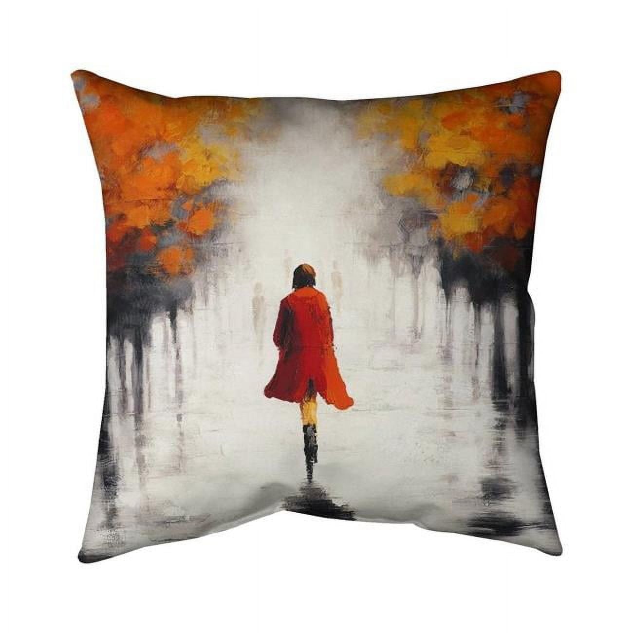 26 x 26 in. Woman with A Red Coat by Fall-Double Sided Print Indoor Pillow