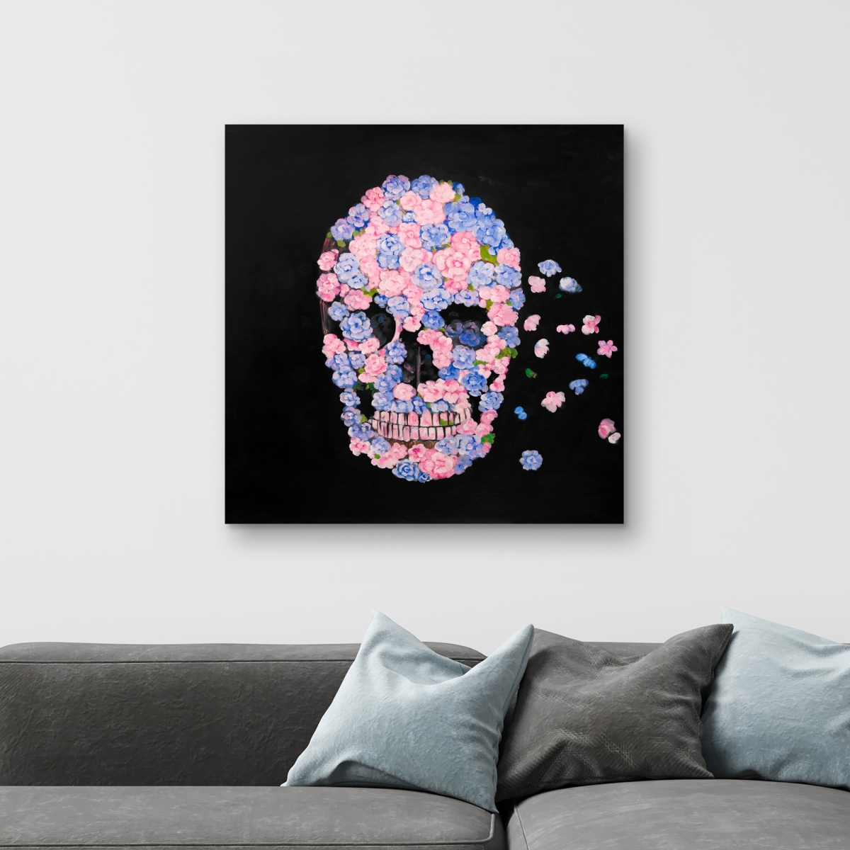 C1RC3232QNOZS4 32 x 32 in. Flower Skull - Modern Canvas Art for Home Decor - Unique Design
