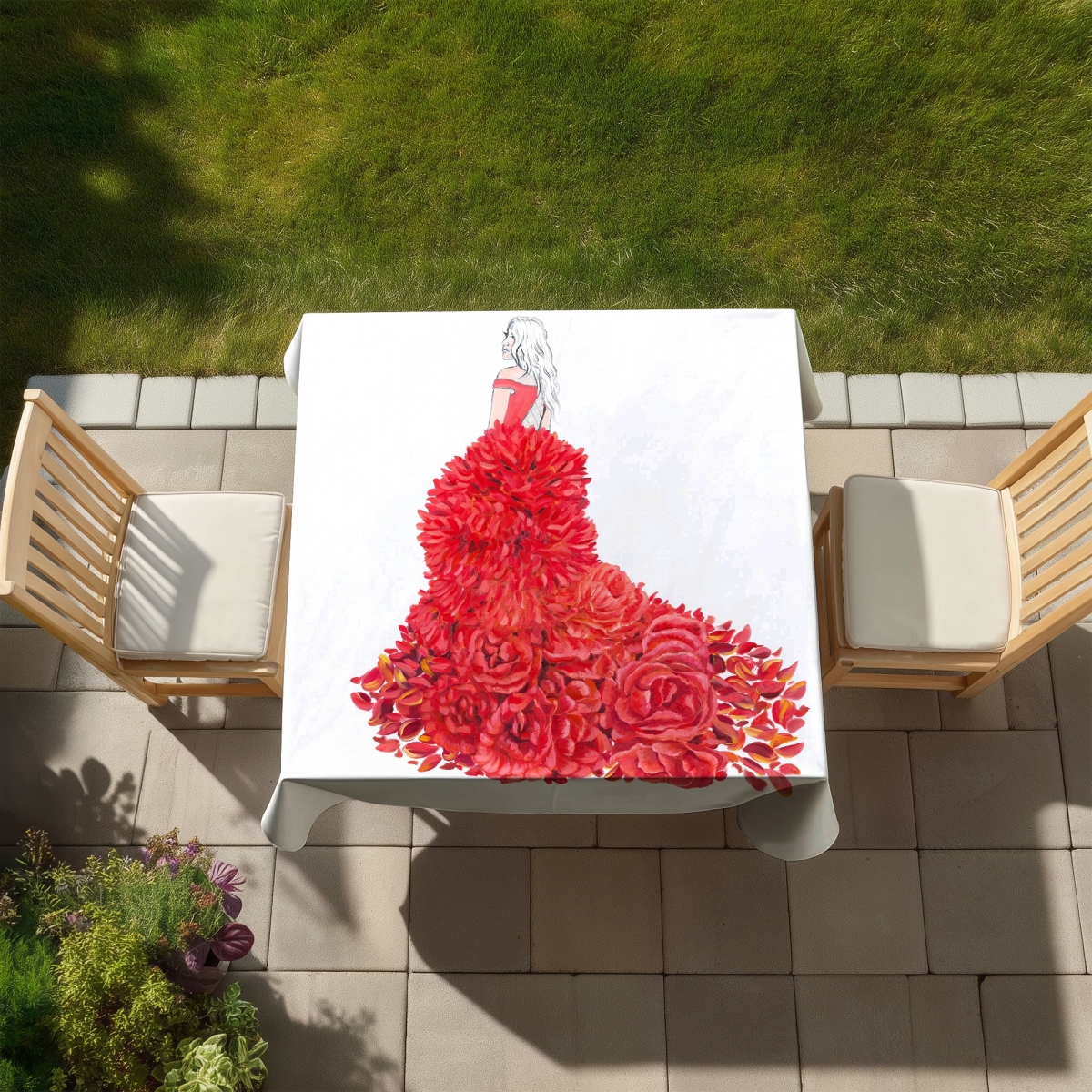 Picture of Begin Home Decor C1TC5858YYI4JM 58 x 58 in. Red Romantic Flowers Tablecloth - Indoor & Outdoor Home Decor