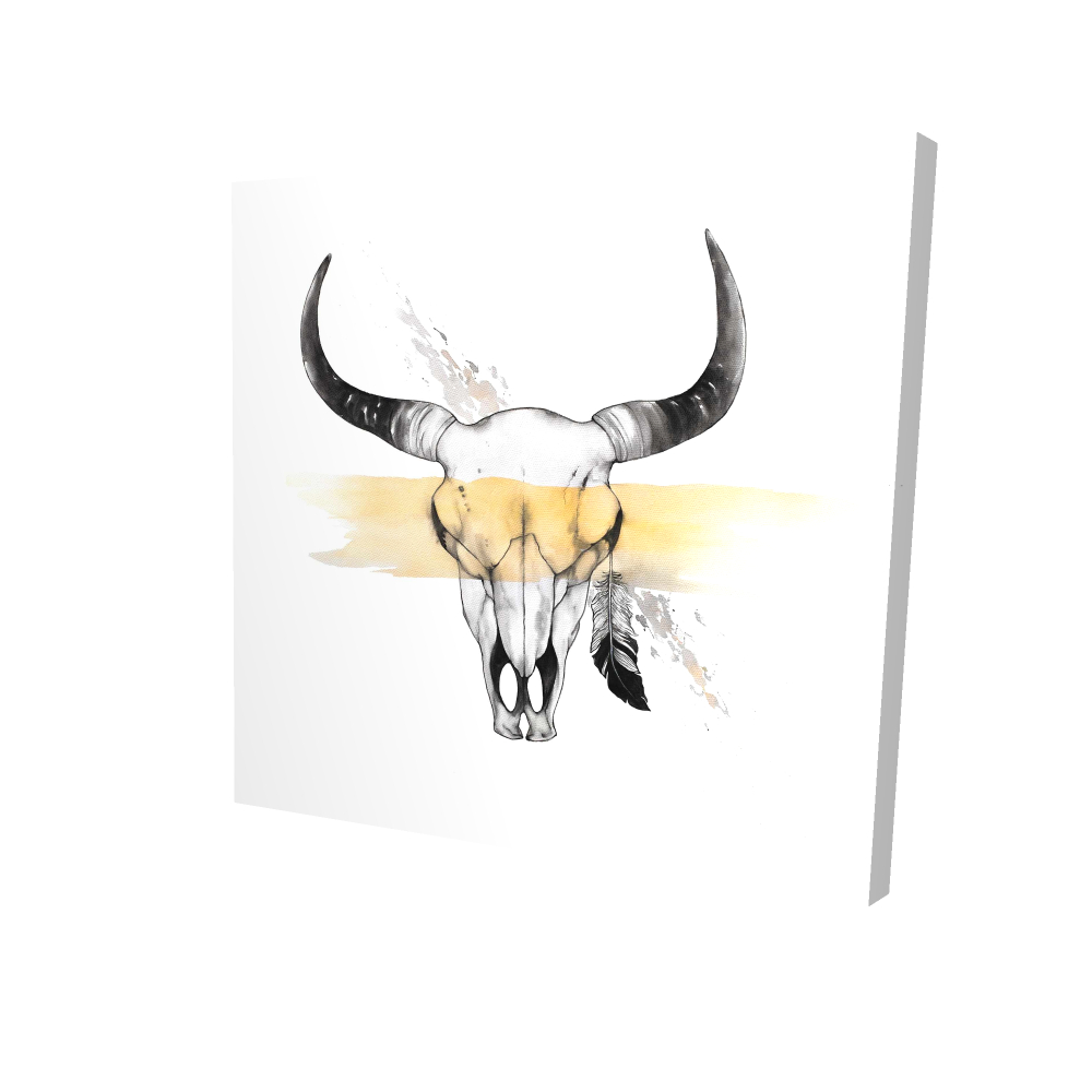 2080-3636-AN326 36 x 36 in. Cow Skull with Feather - Rustic Animals Canvas for Home Decor
