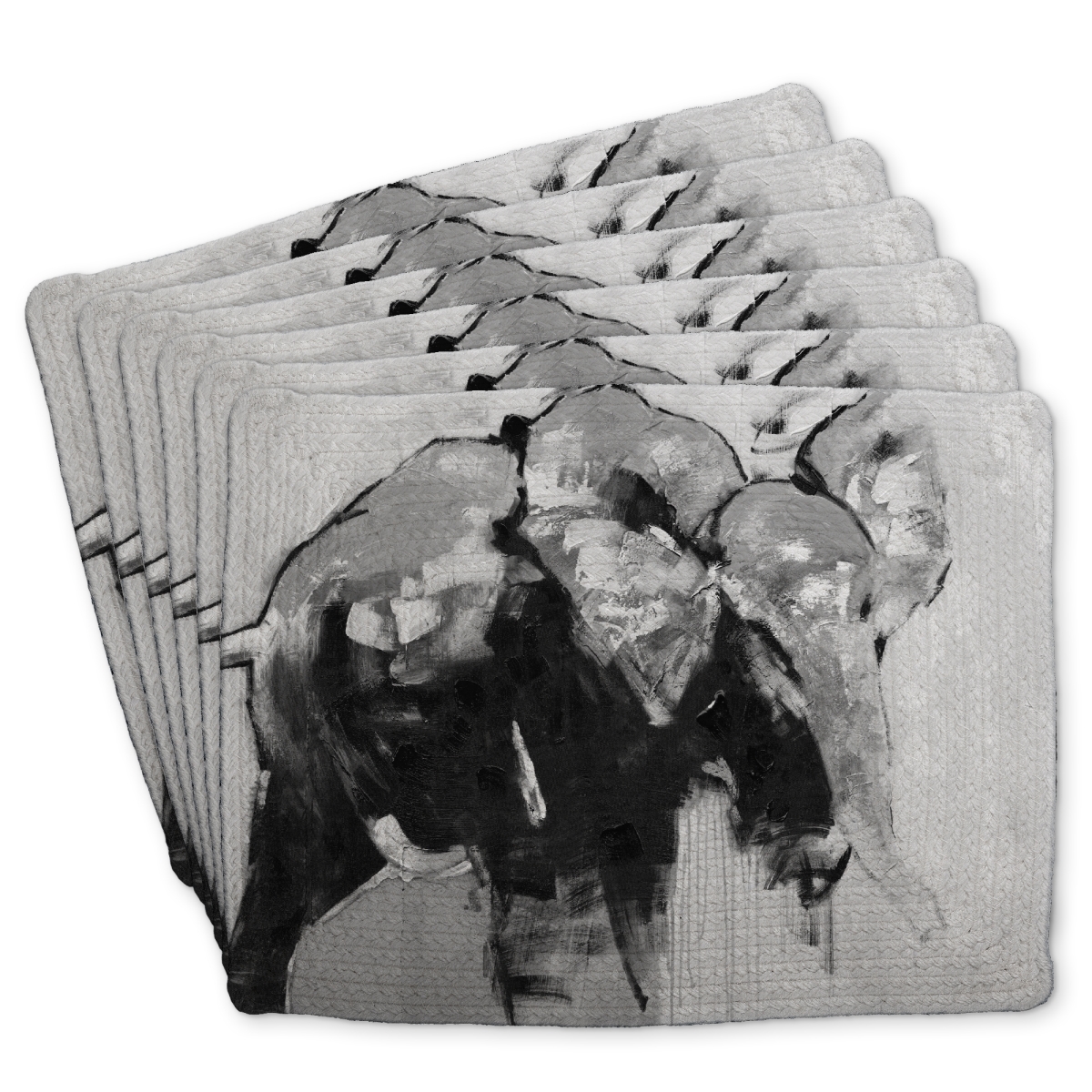 Picture of Begin Home Decor C6BP1418AXUCT2 14 x 18 in. Monochrome Abstract Elephant Braided Polyester Placemat - Home Decor - Set of 6