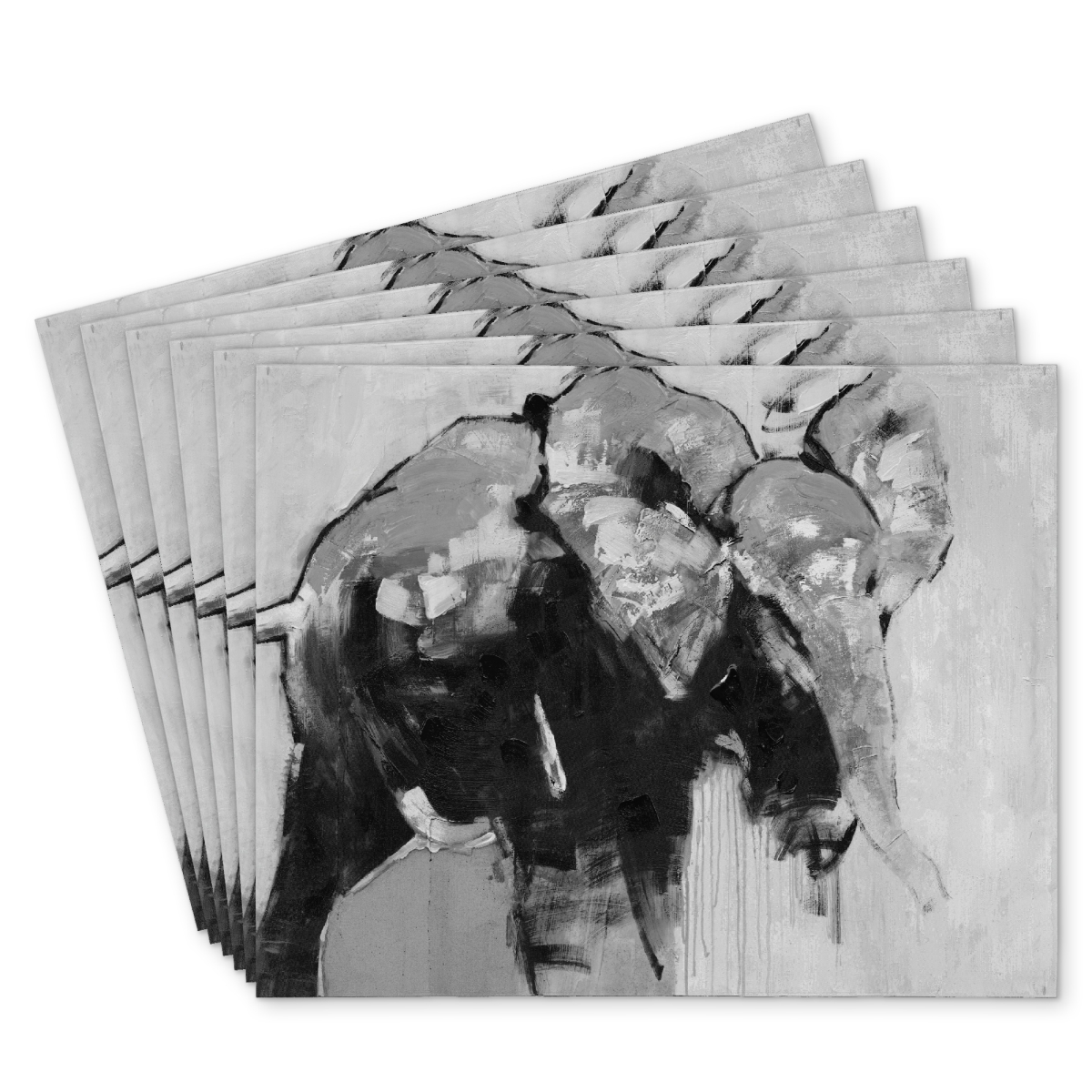 Picture of Begin Home Decor C6PP1418DW3MYE 14 x 18 in. Monochrome Abstract Elephant Polyester Placemat - Home Decor - Set of 6