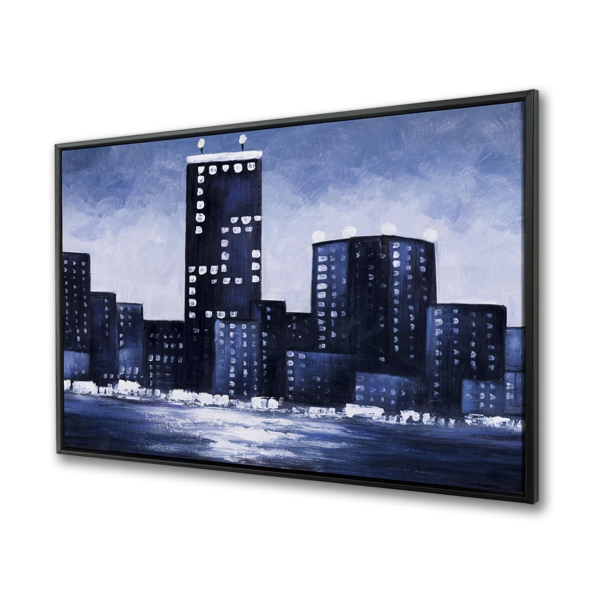 C1FC3648PMMJ88 36 x 48 in. Dark Blue Cityscape - Industrial Blue Framed Canvas Art
