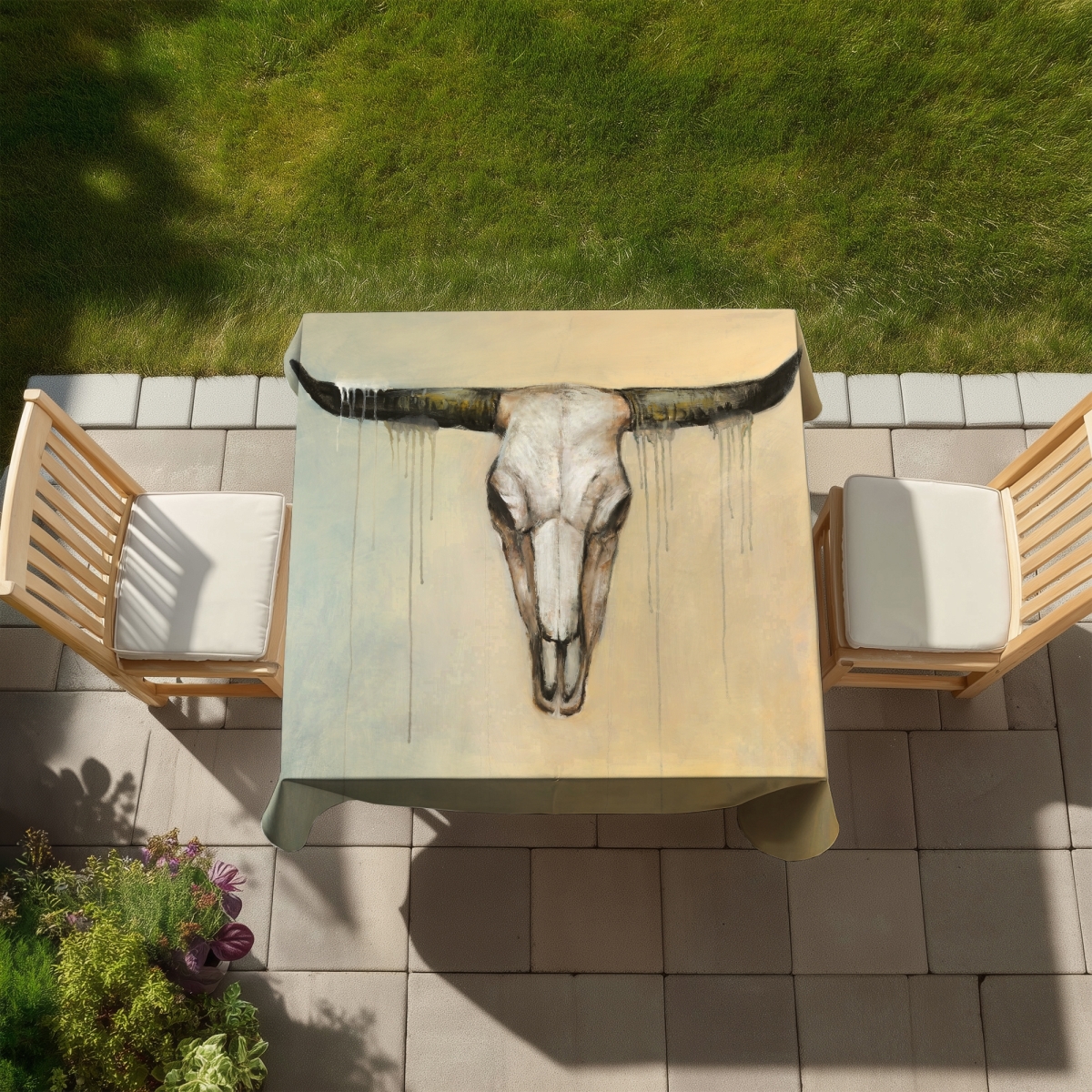 Picture of Begin Home Decor C1TC58589L62QE 58 x 58 in. Bull Skull Farm Animals Tablecloth - Indoor & Outdoor Decor