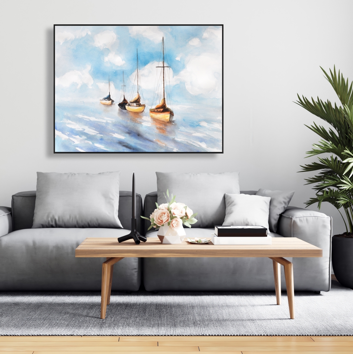 C1FC3648F5SQRS 36 x 48 in. Sailboats in the Sea - Framed Canvas Home Decor for Nautical Lovers