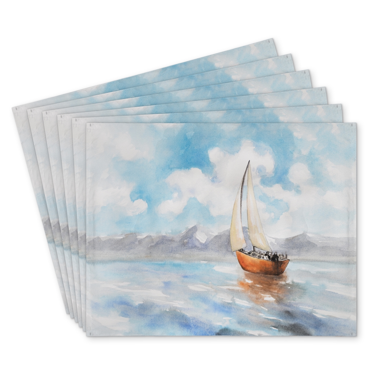 Picture of Begin Home Decor C6PP1418ZKKPSL 14 x 18 in. Sailboat Landscape Polyester Placemat for Home Decor - Stylish - Set of 6