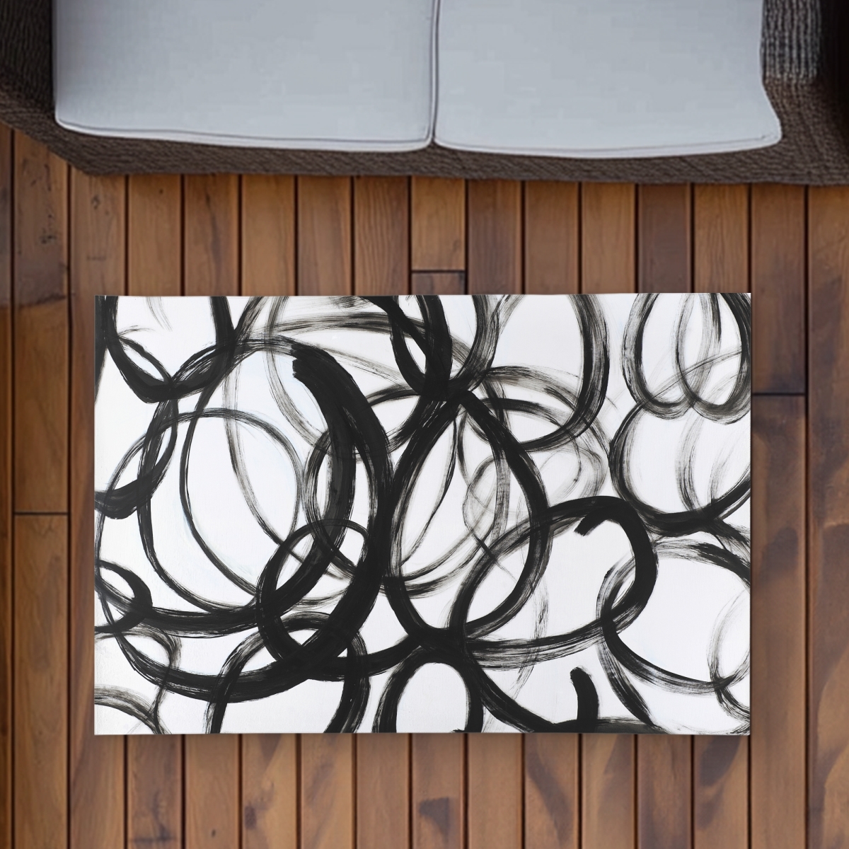 C1ROAR230JDK12 2 x 3 ft. Abstract Curly Lines Rug - Black & White Outdoor Decor - Rectangle