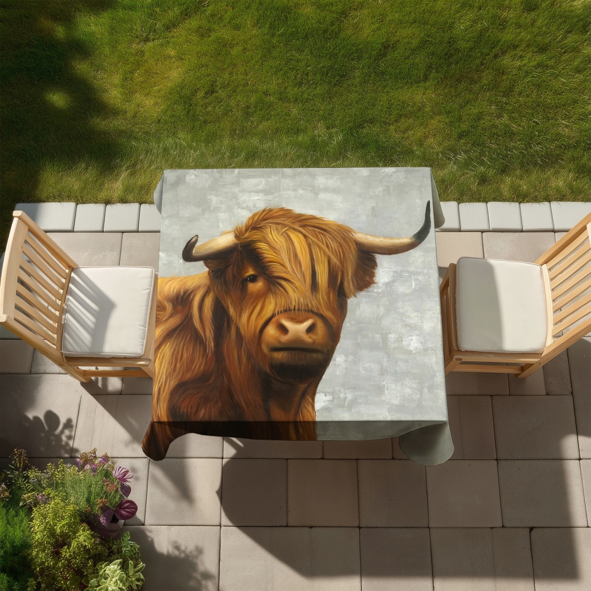 Picture of Begin Home Decor C1TC5858V7RPR8 58 x 58 in. Highland Cattle Rustic Brown Tablecloth - Indoor & Outdoor Decor