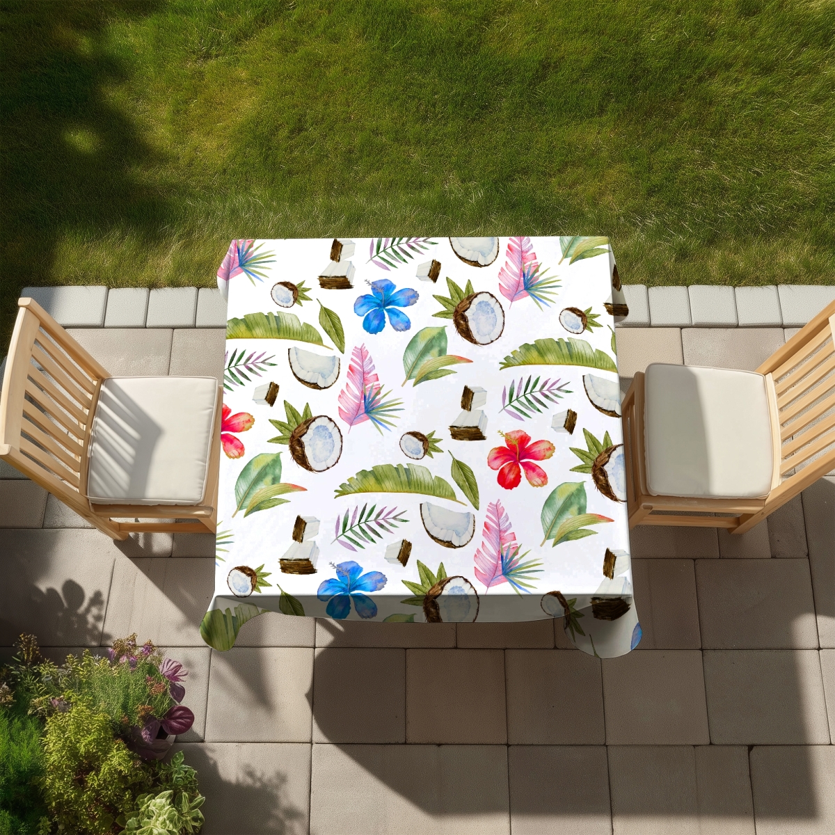 Picture of Begin Home Decor C1TC5858UB5LT3 58 x 58 in. Tropical Pattern Tablecloth - Green Leaves Indoor & Outdoor Decor