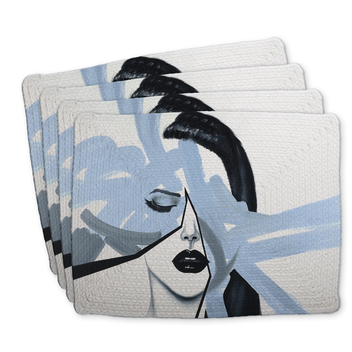 Picture of Begin Home Decor C4BP1418YA5KZ3 14 x 18 in. Abstract Blue Woman Portrait - Braided Polyester Placemat - Home Decor - Set of 4