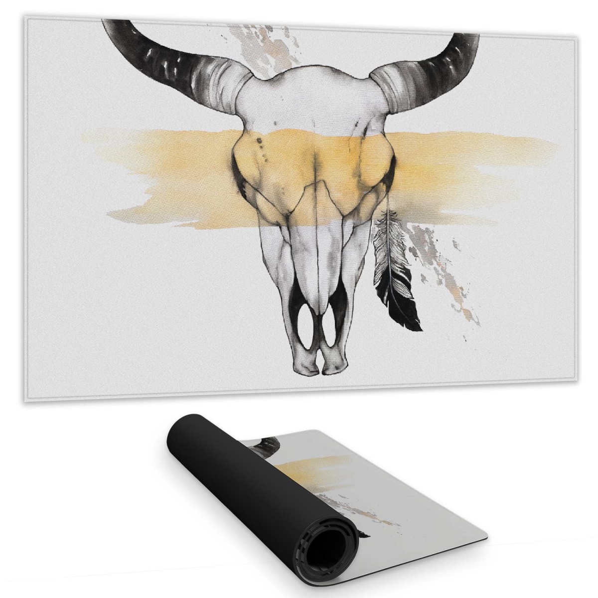 C1DM1424MCTDZS 14 x 24 in. Cow Skull Rustic Gray Desk Mat - Feather Home Decor Accent