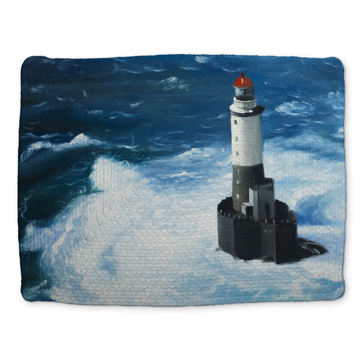 Picture of Begin Home Decor CBPM1418E0KVTK 14 x 18 in. Coastal Blue Braided Placemat - Unleashed Waves on Lighthouse