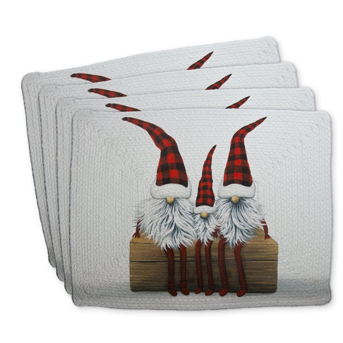 Picture of Begin Home Decor C4BP1418ASPJZ0 14 x 18 in. Three Christmas Gnomes Braided Polyester Placemat - Home Decor - Set of 4
