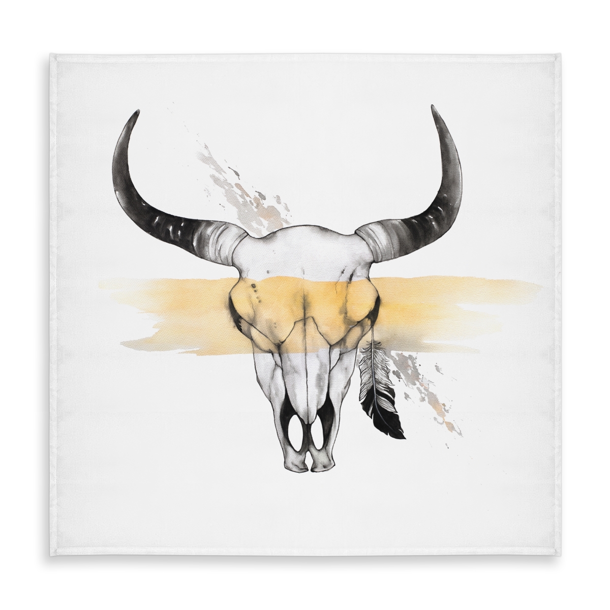 Picture of Begin Home Decor C1TC5858RBSZ0S 58 x 58 in. Cow Skull with Feather - Gray Scandinavian Tablecloth - Home Decor