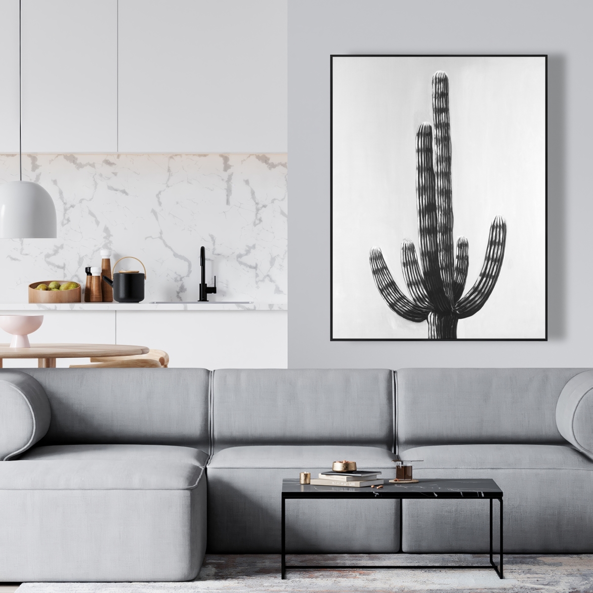 C1FC36487BC6EA 36 x 48 in. Cactus - Scandinavian Floral Framed Canvas for Home Decor
