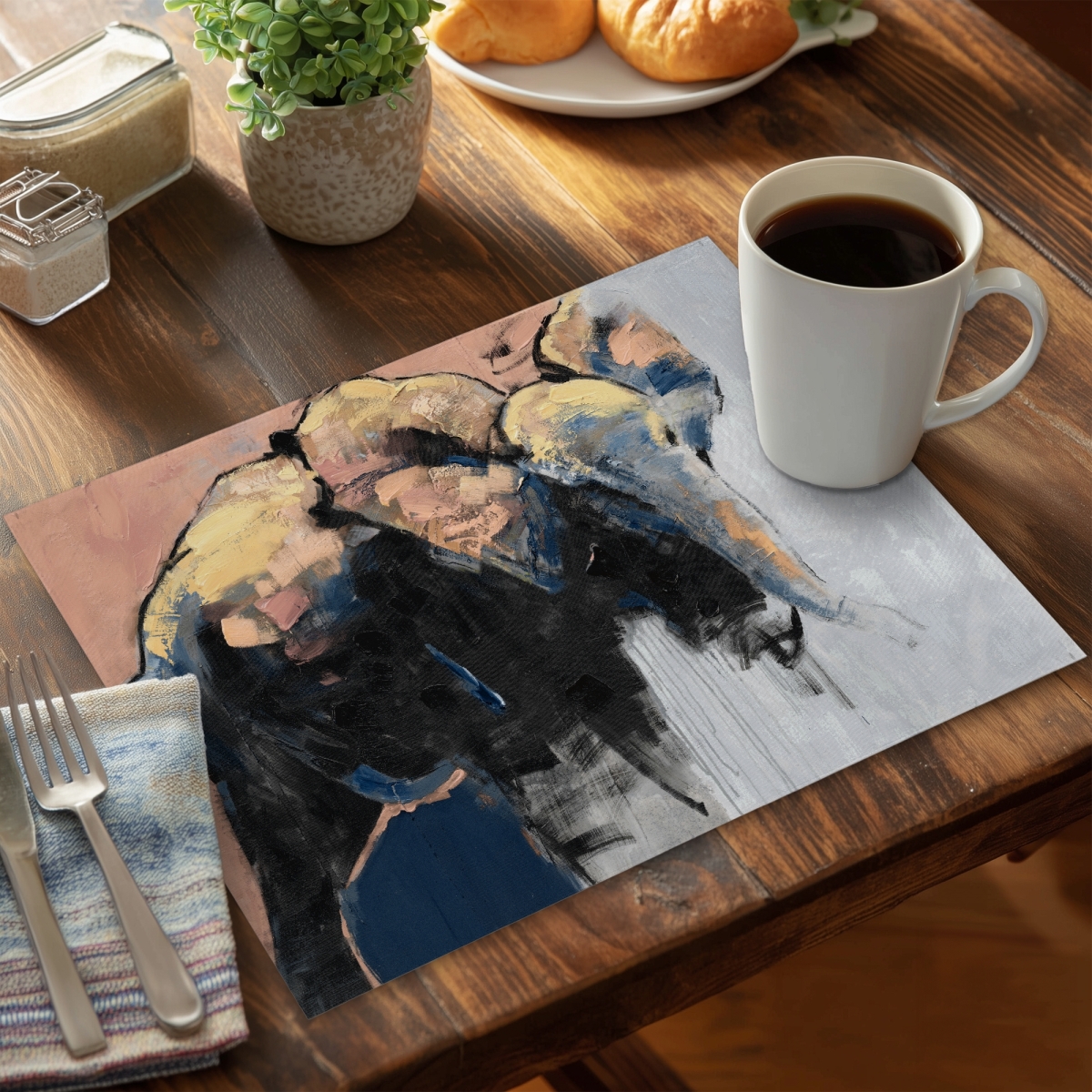 Picture of Begin Home Decor C4PP1418D9A7F6 14 x 18 in. Abstract Elephant Polyester Placemat - Home Decor Accessory - Set of 4