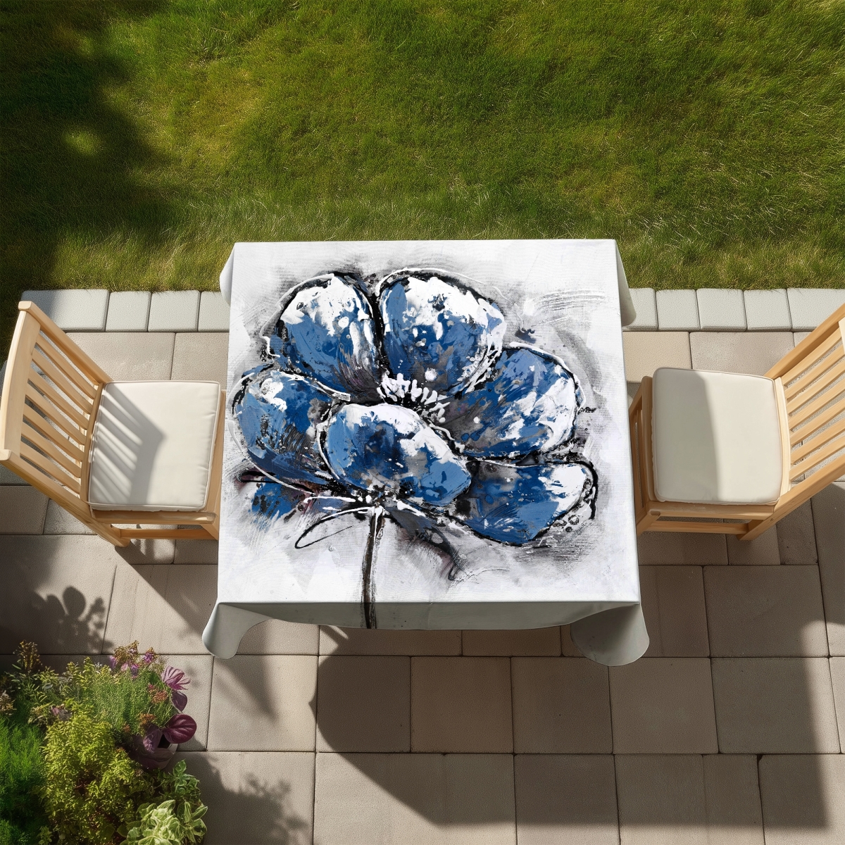 Picture of Begin Home Decor C1TC585835RNIC 58 x 58 in. Classic Blue Small Flower Tablecloth - Indoor & Outdoor Decor