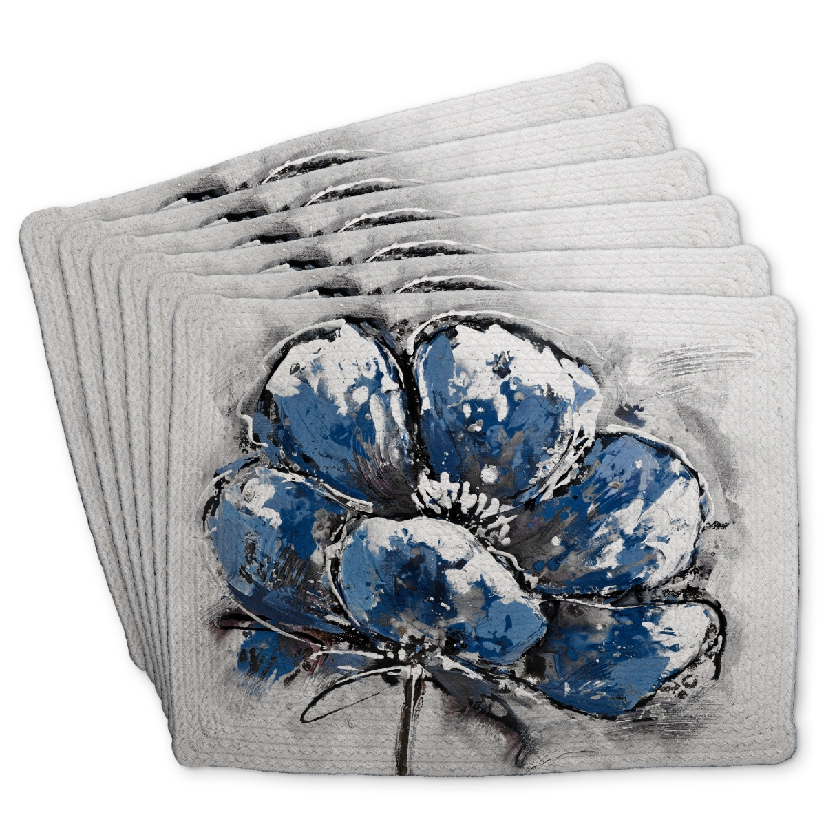 Picture of Begin Home Decor C6BP1418HVGNV7 14 x 18 in. Small Flower Braided Polyester Placemat for Home Decor - Set of 6