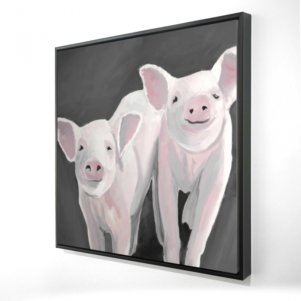 2081-3636-AN420-1 36 x 36 in. Two Little Piglets - Rustic Bedroom Framed Canvas Decor