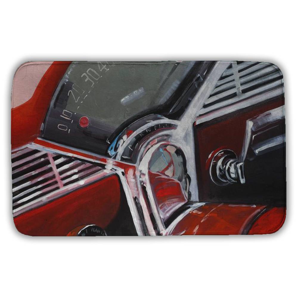 5930-2134-TR43 21 x 34 in. Vintage Red Car Dashboard Bath Mat - Black Man Cave Decor