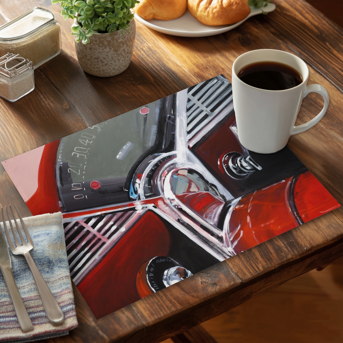 Picture of Begin Home Decor C4PP1418900EBD 14 x 18 in. Vintage Red Car Dashboard Polyester Placemat - Home Decor - Set of 4