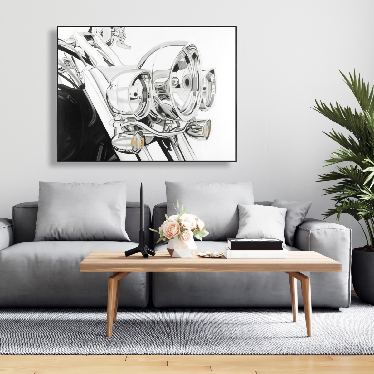 C1FC36482V1U6W 36 x 48 in. Motorcycle Light Canvas - Black Framed Home Decor Art