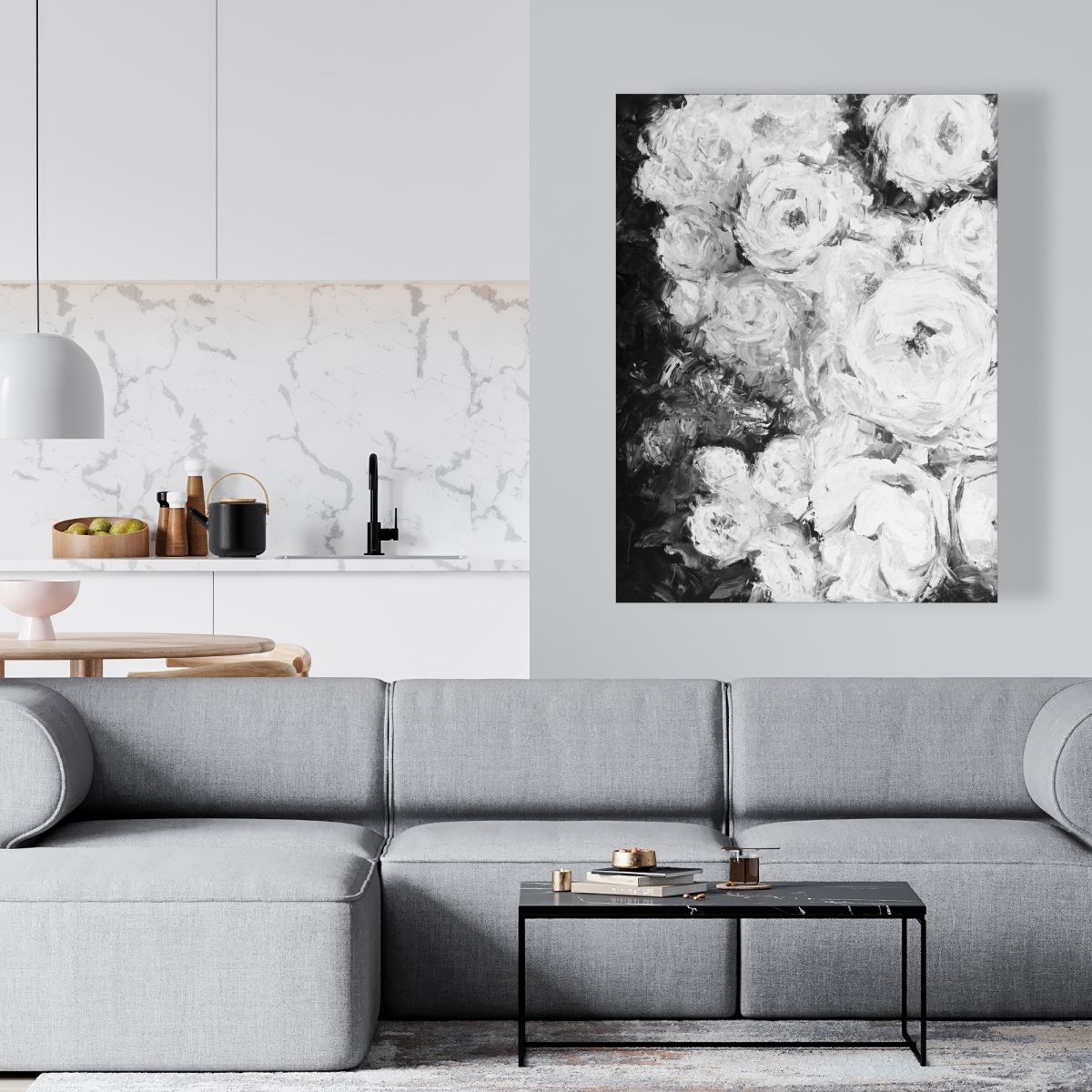 C1RC3648JK3YP5 36 x 48 in. Monochrome Rose Garden - Black & White Botanical Canvas Art