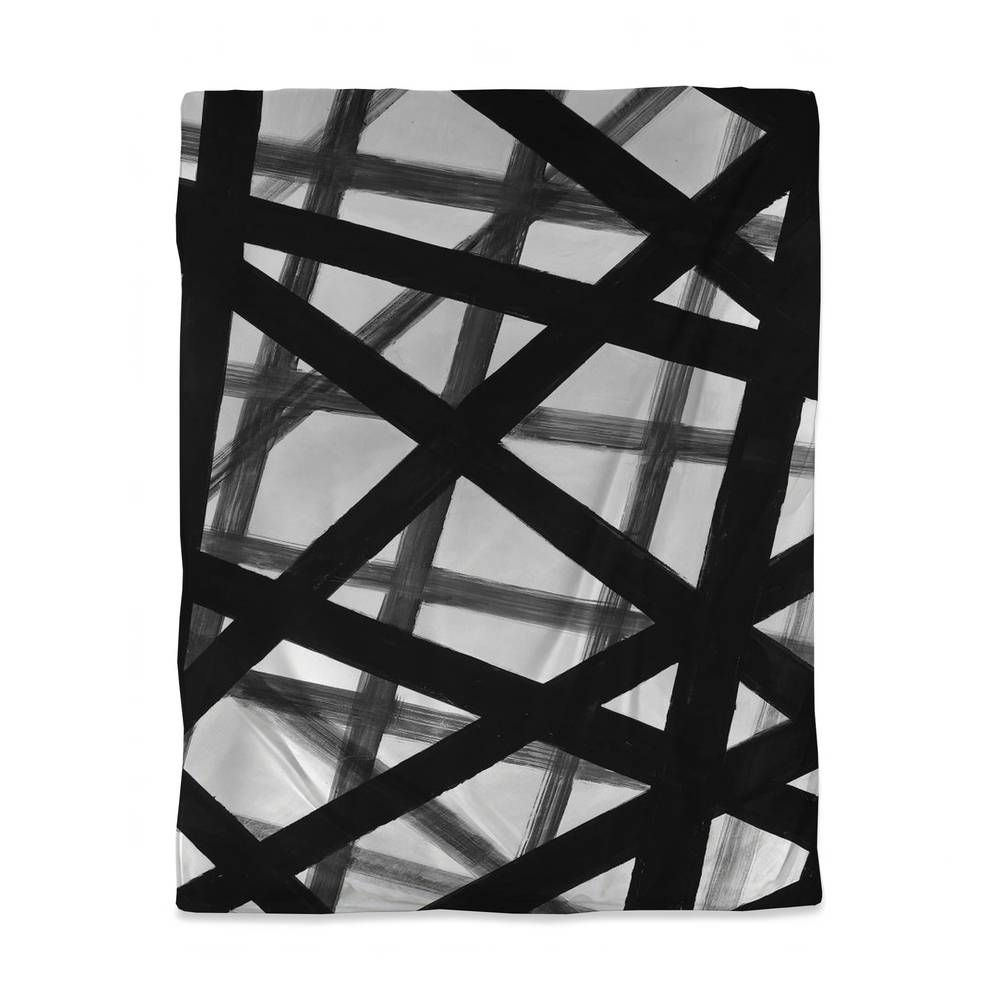 3817-VWCT-AB31 Twin Size Abstract Bold Lines Duvet Cover - White Pattern Home Decor