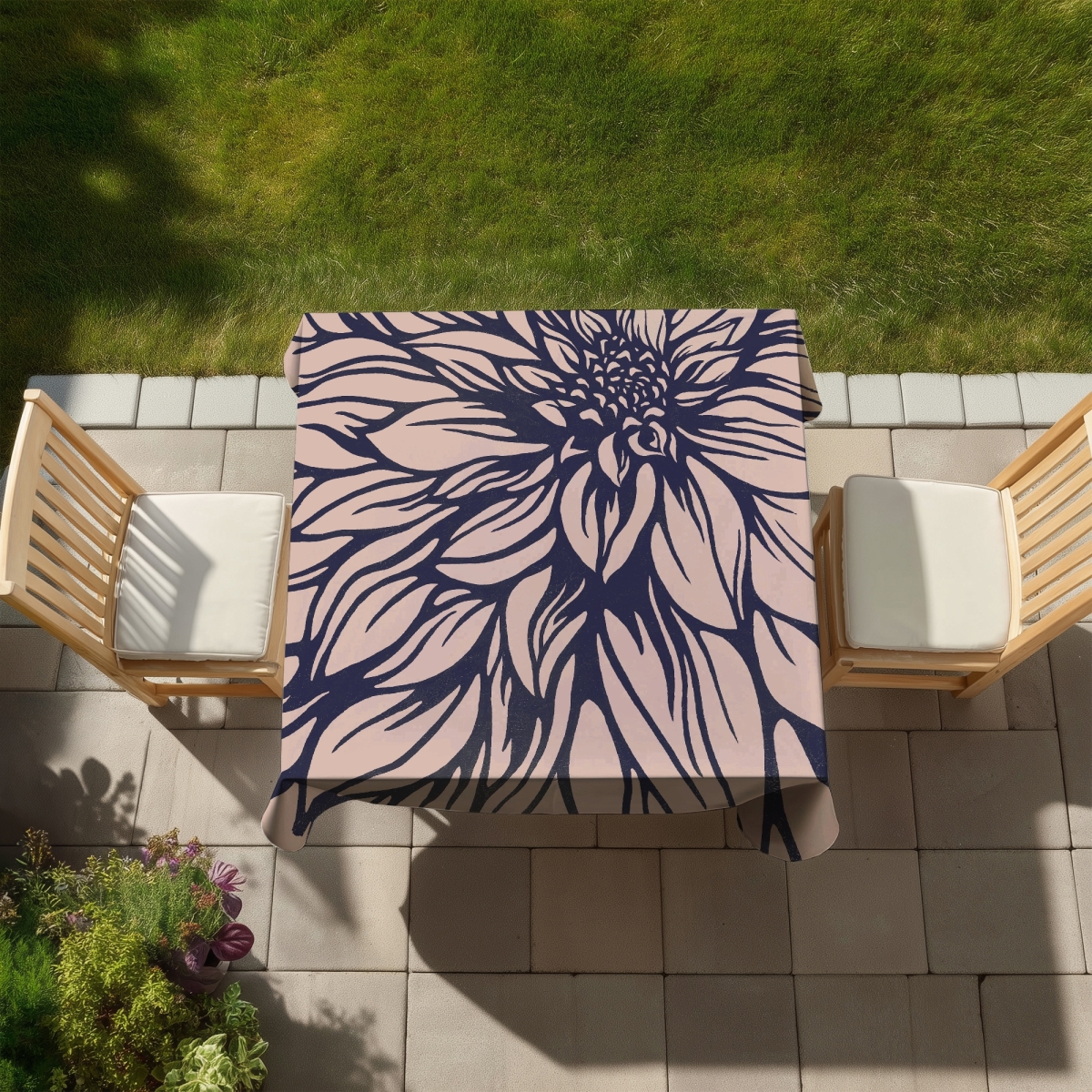 Picture of Begin Home Decor C1TC5858XCDXFX 58 x 58 in. Dahlia Flower Tablecloth - Blue Floral Indoor & Outdoor Decor