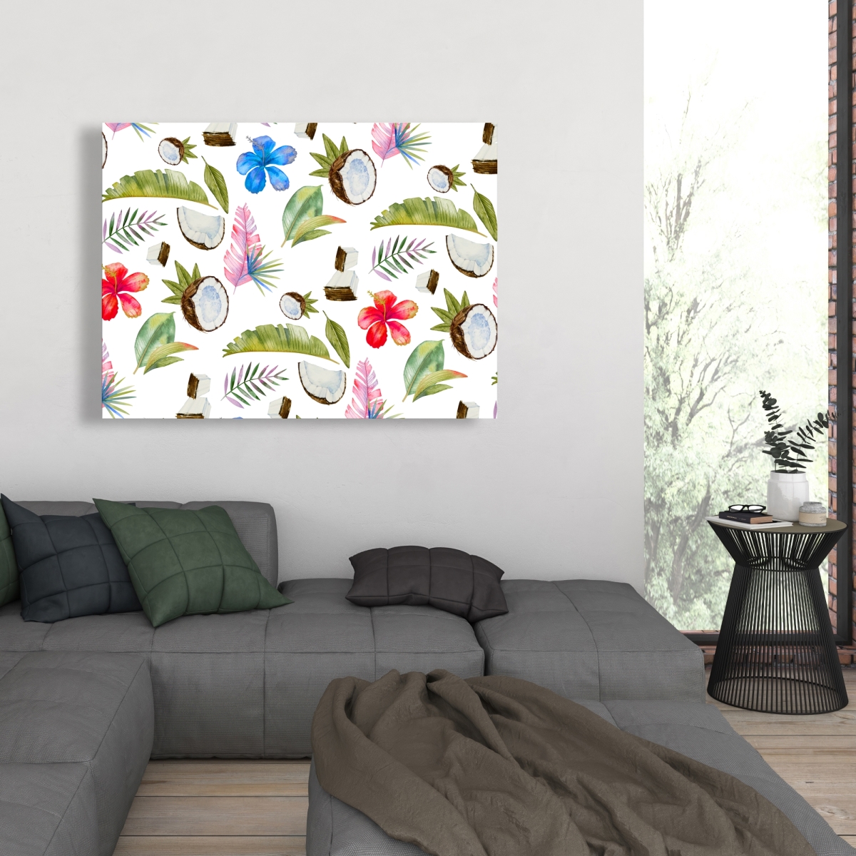 C1RC3648JQIXXZ 36 x 48 in. Tropical Pattern Leaves Green Canvas - Home Decor Accent