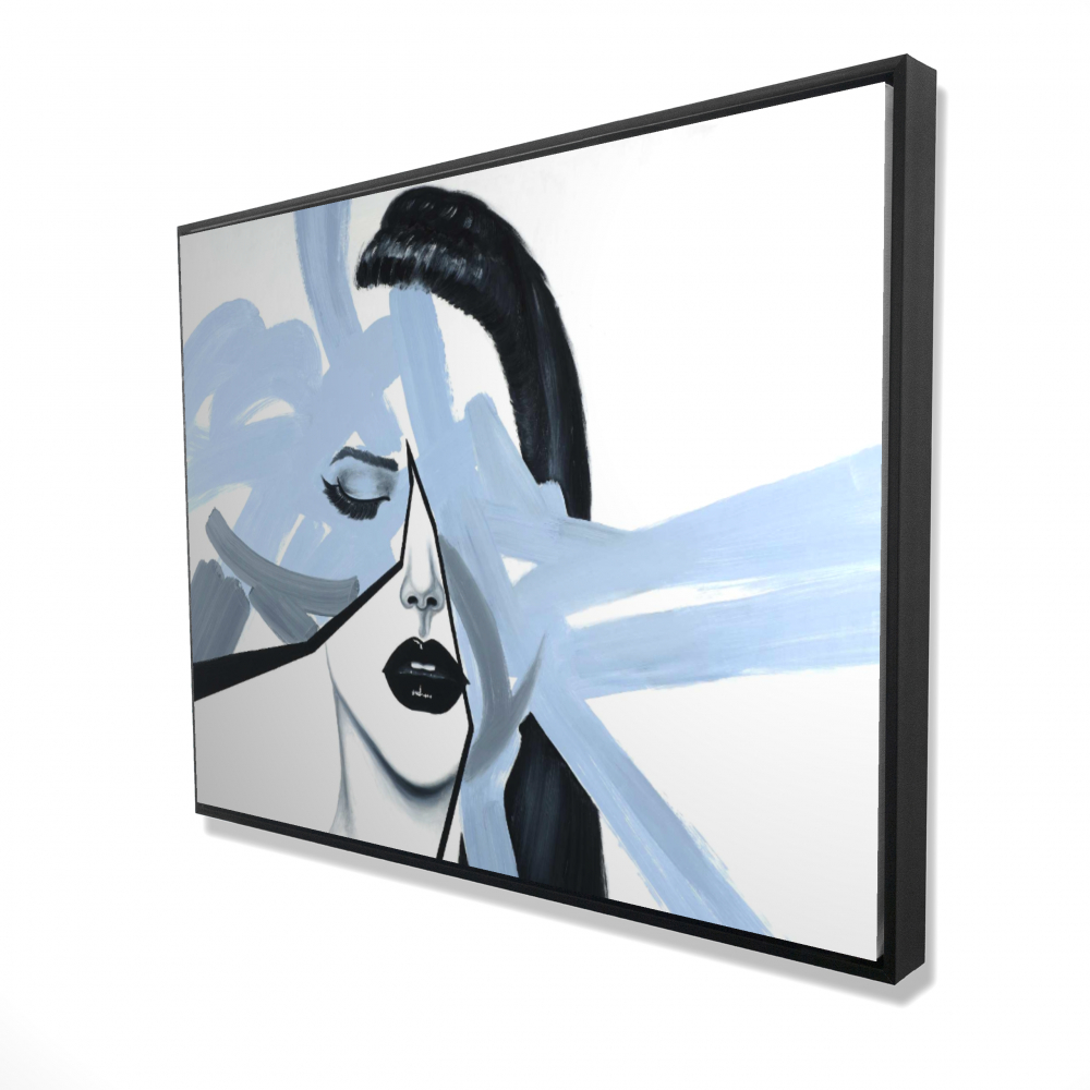 2081-3648-FI28 36 x 48 in. Abstract Blue Woman Portrait - Framed Canvas Home Decor