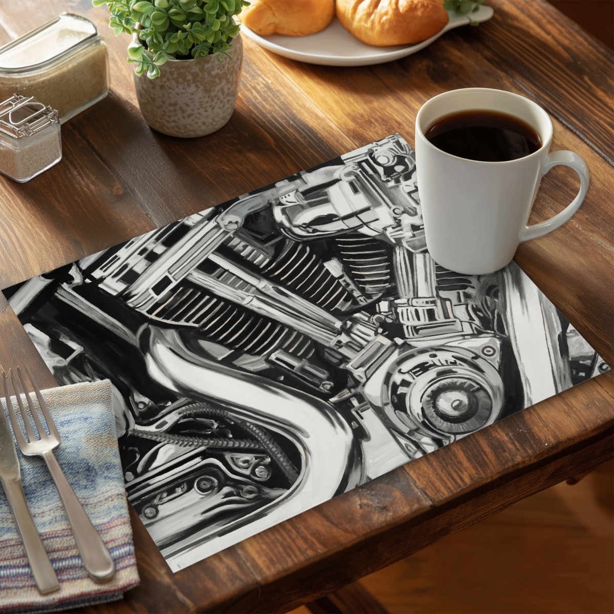 Picture of Begin Home Decor C4PP14185E5VRB 14 x 18 in. Mechanism of a Motorcycle Polyester Placemat - Home Decor - Set of 4