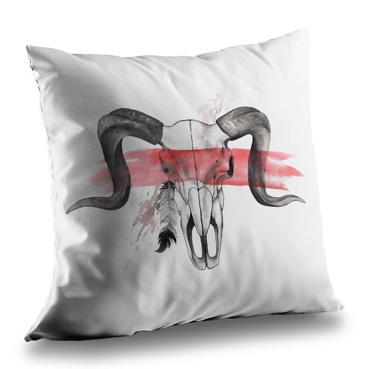 C1PT1414TBLTD0 14 x 14 in. Aries Skull with Feather - Poly Twill Throw Pillow - Home Decor