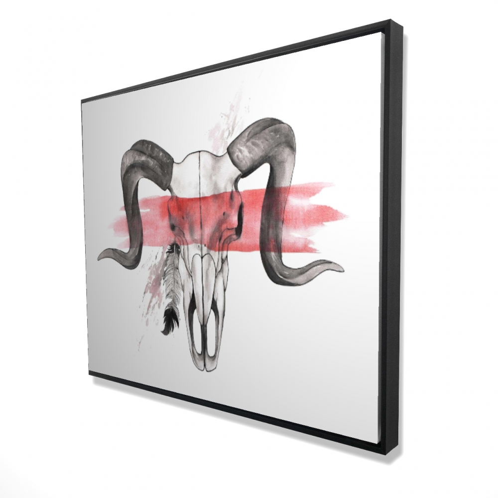 2081-4860-AN325 48 x 60 in. Aries Skull with Feather - Red Framed Canvas Home Decor
