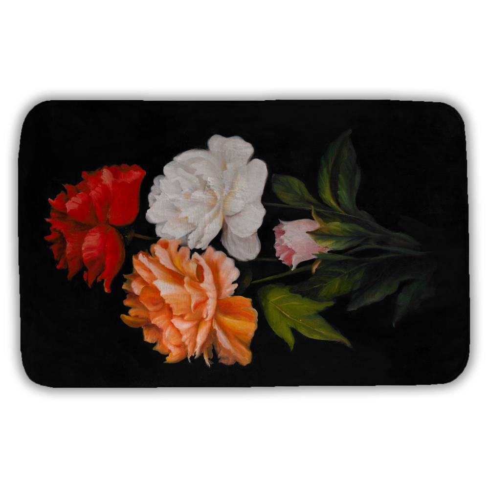 5930-3421-FL135 21 x 34 in. Romantic Botanical Black Bath Mat - Three Rose Flowers Decor